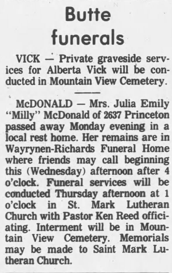 Obituary for Alberta Vick